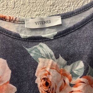 Blue dress with pink roses